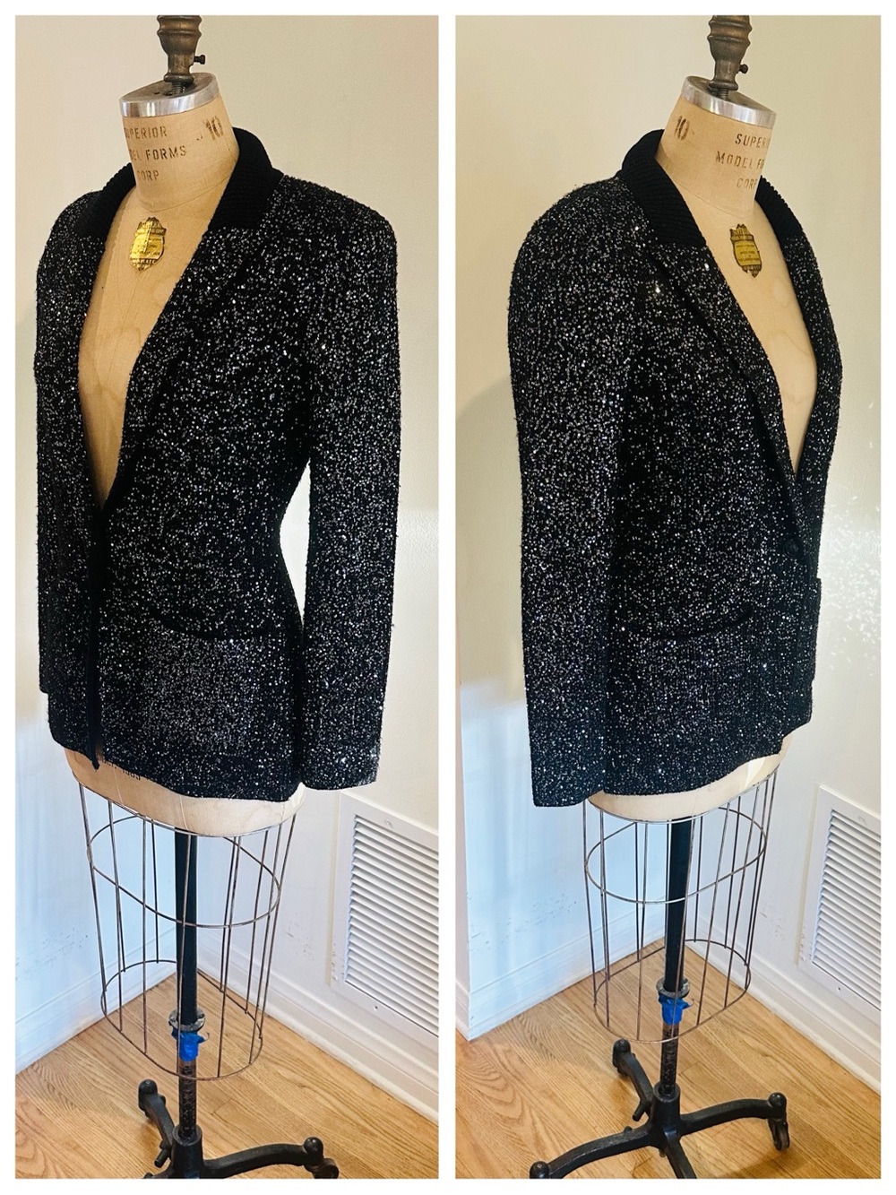 L’AGENCE Leonora Sequin Knit Sweater Blazer in Black - Gorgeous! - Picture 4 of 12